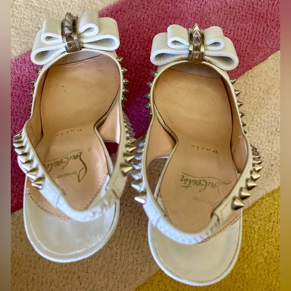 Christian Louboutin White Lady Clou 150 Spikes Studded Peep Toe Pumps Heels 37 - Picture 8 of 11